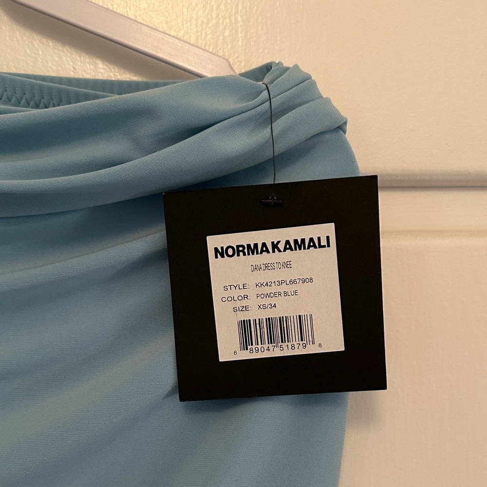 NWT Norma Kamali Diana Dress Midi Knee Length Powder Blue - Picture 4 of 6